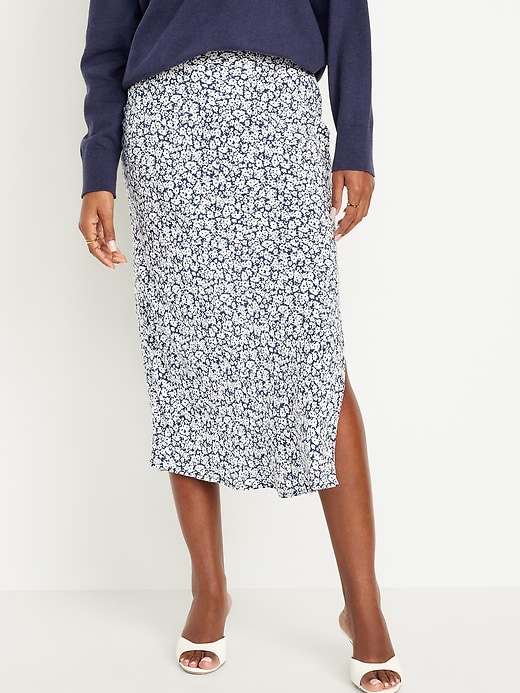 Image number 1 showing, High-Waisted Midi Slip Skirt - floral skirt