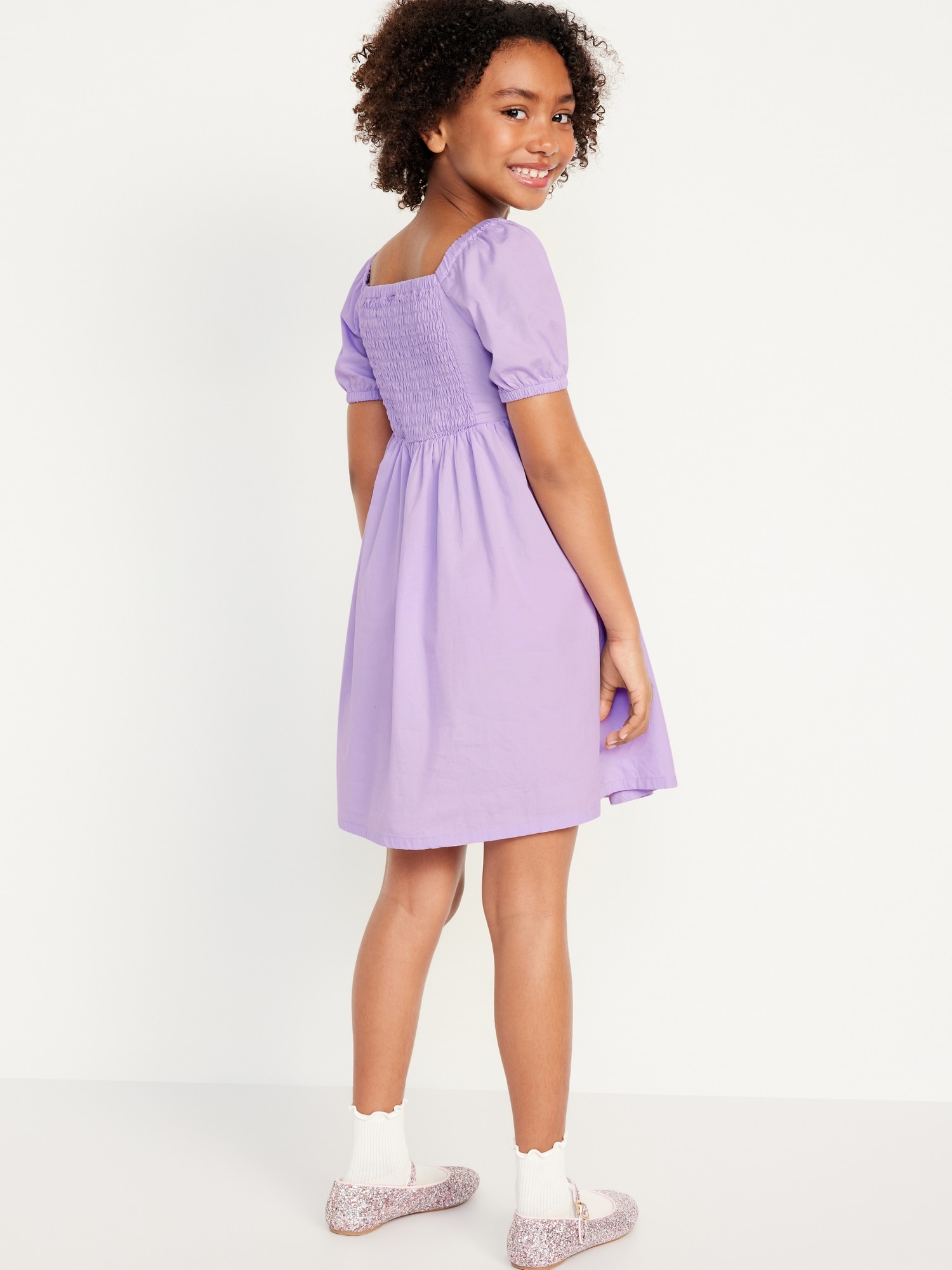 Printed Puff-Sleeve Smocked Dress for Girls