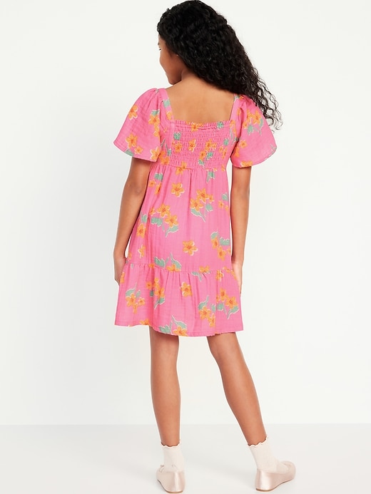 View large product image 2 of 3. Printed Short-Sleeve Smocked Tiered Dress for Girls