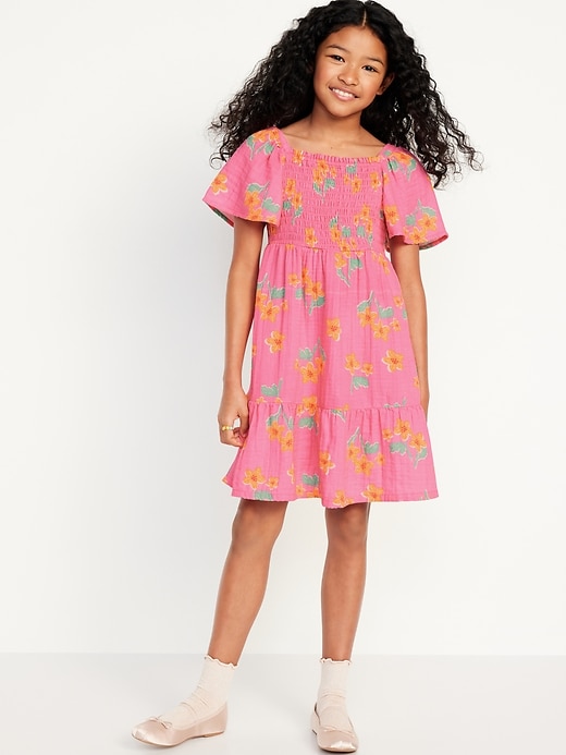 View large product image 1 of 3. Printed Short-Sleeve Smocked Tiered Dress for Girls