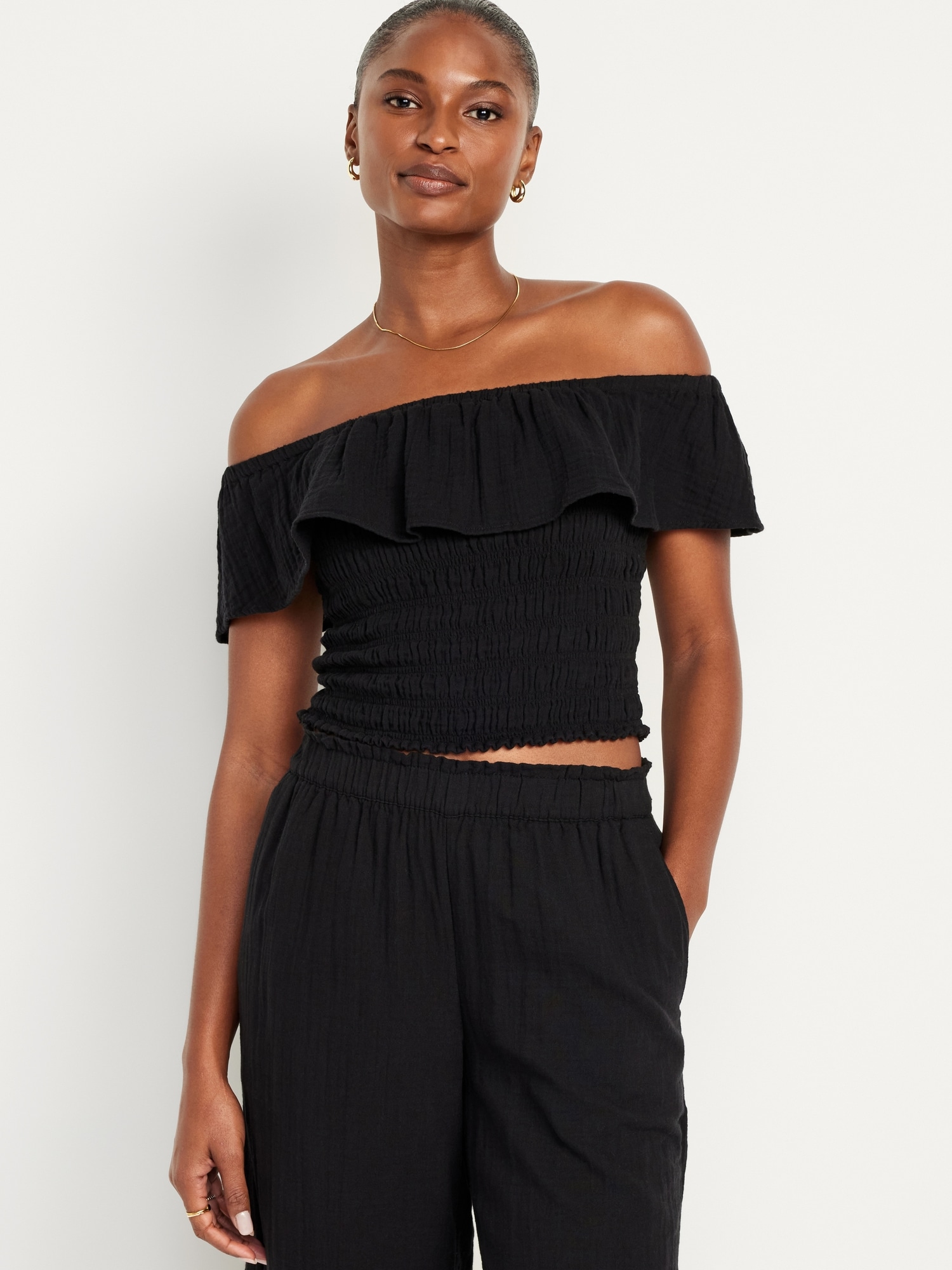 One side off discount shoulder crop top