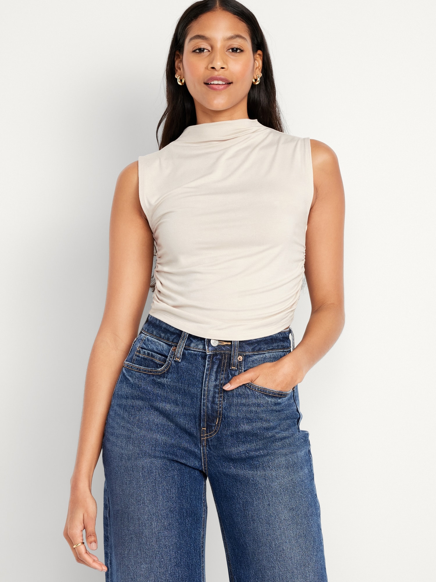 Mock-Neck Ruched Tank Top