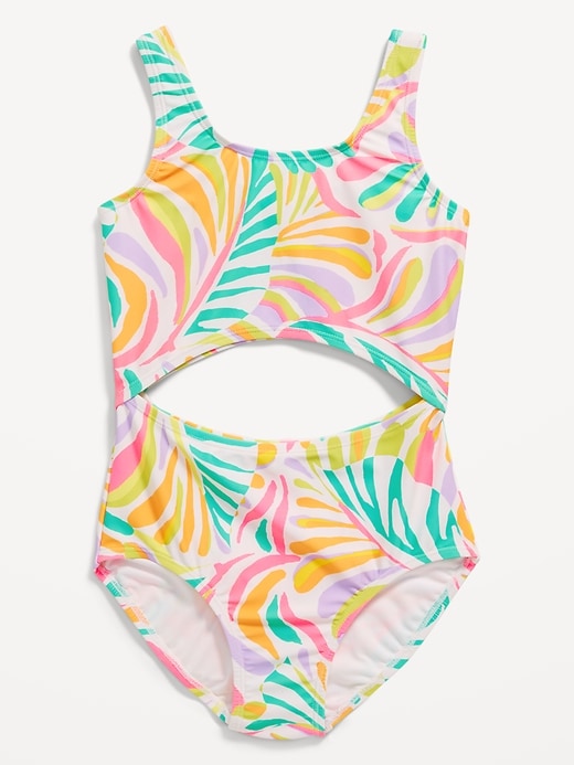 View large product image 1 of 2. Printed Cutout One-Piece Swimsuit for Girls