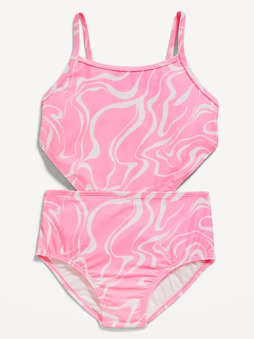 View large product image 1 of 2. Printed Side-Cutout One-Piece Swimsuit for Girls