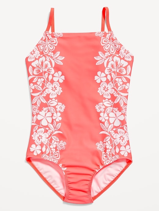 View large product image 1 of 1. Printed Back-Cutout One-Piece Swimsuit for Girls