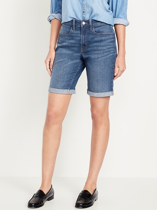 Image number 1 showing, High-Waisted Wow Jean Shorts -- 9-inch inseam