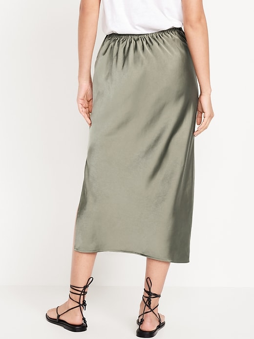 Image number 8 showing, High-Waisted Satin Midi Slip Skirt