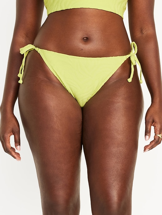 Image number 5 showing, Mid-Rise Textured String Bikini Swim Bottoms