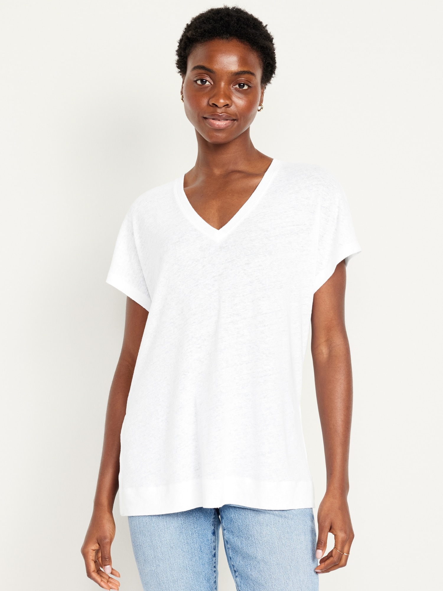 Oversized Linen-Blend Tunic T-Shirt Hot Deal