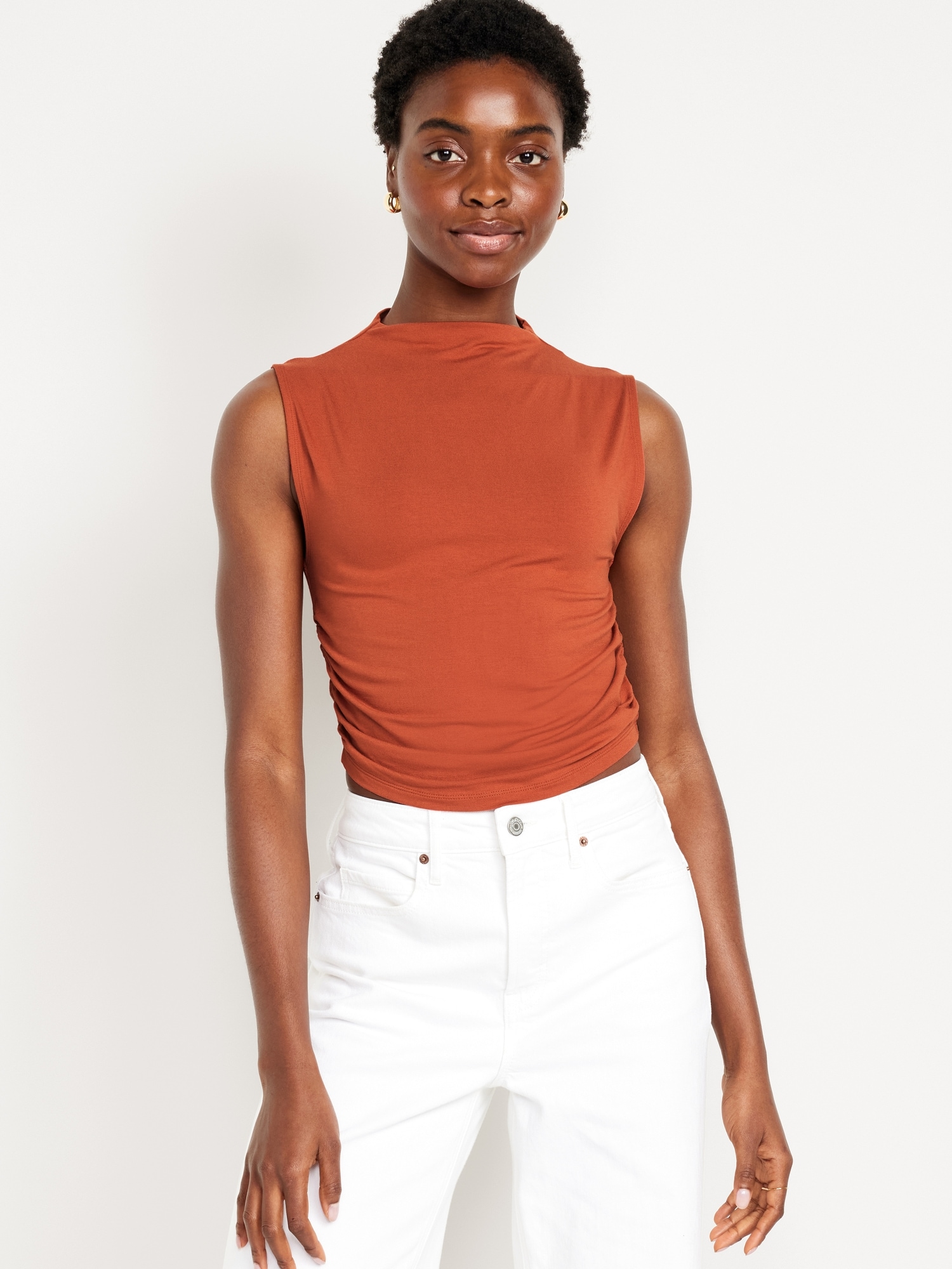Mock-Neck Ruched Tank Top
