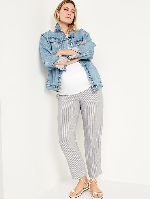 Image number 3 showing, Maternity Rollover-Waist Linen-Blend Pant