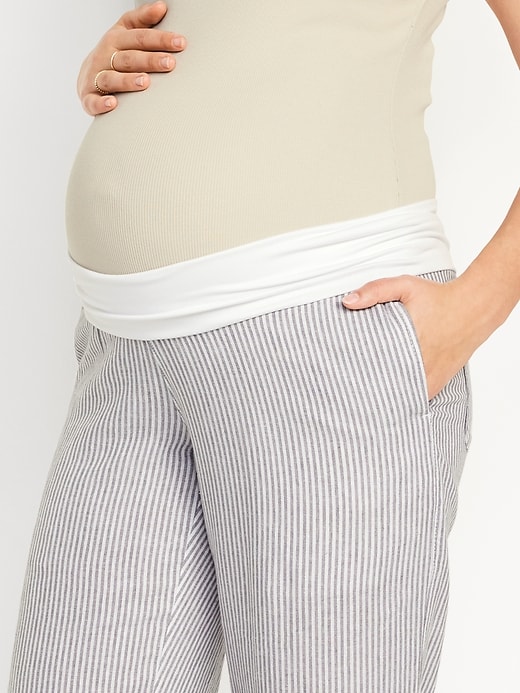 Image number 5 showing, Maternity Rollover-Waist Linen-Blend Pant