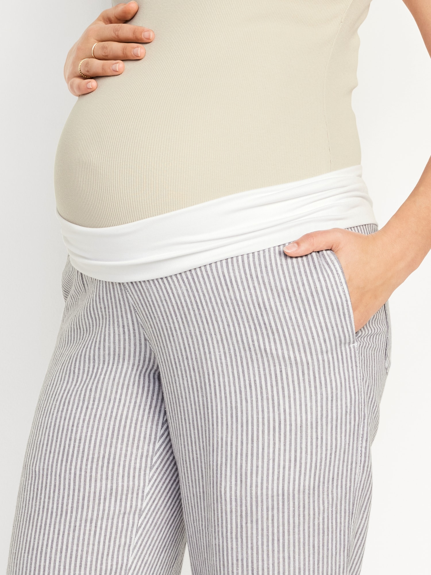 Maternity Rollover-Waist Linen-Blend Pant