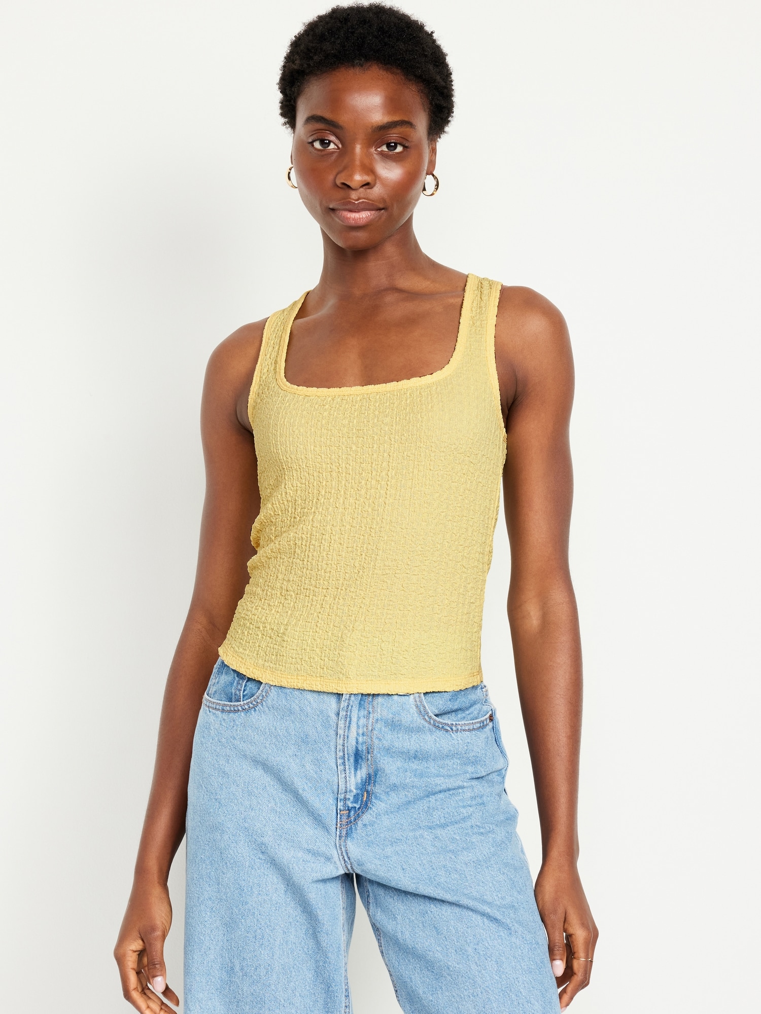 Square-Neck Textured Top Hot Deal
