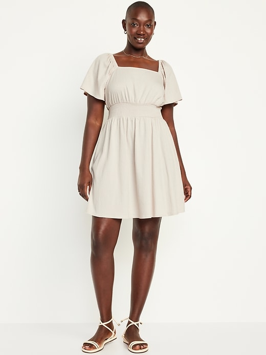 Image number 4 showing, Waist-Defined Flutter-Sleeve Mini Dress