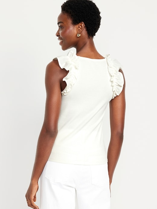 Image number 2 showing, Ruffle-Trim Mixed Fabric Top