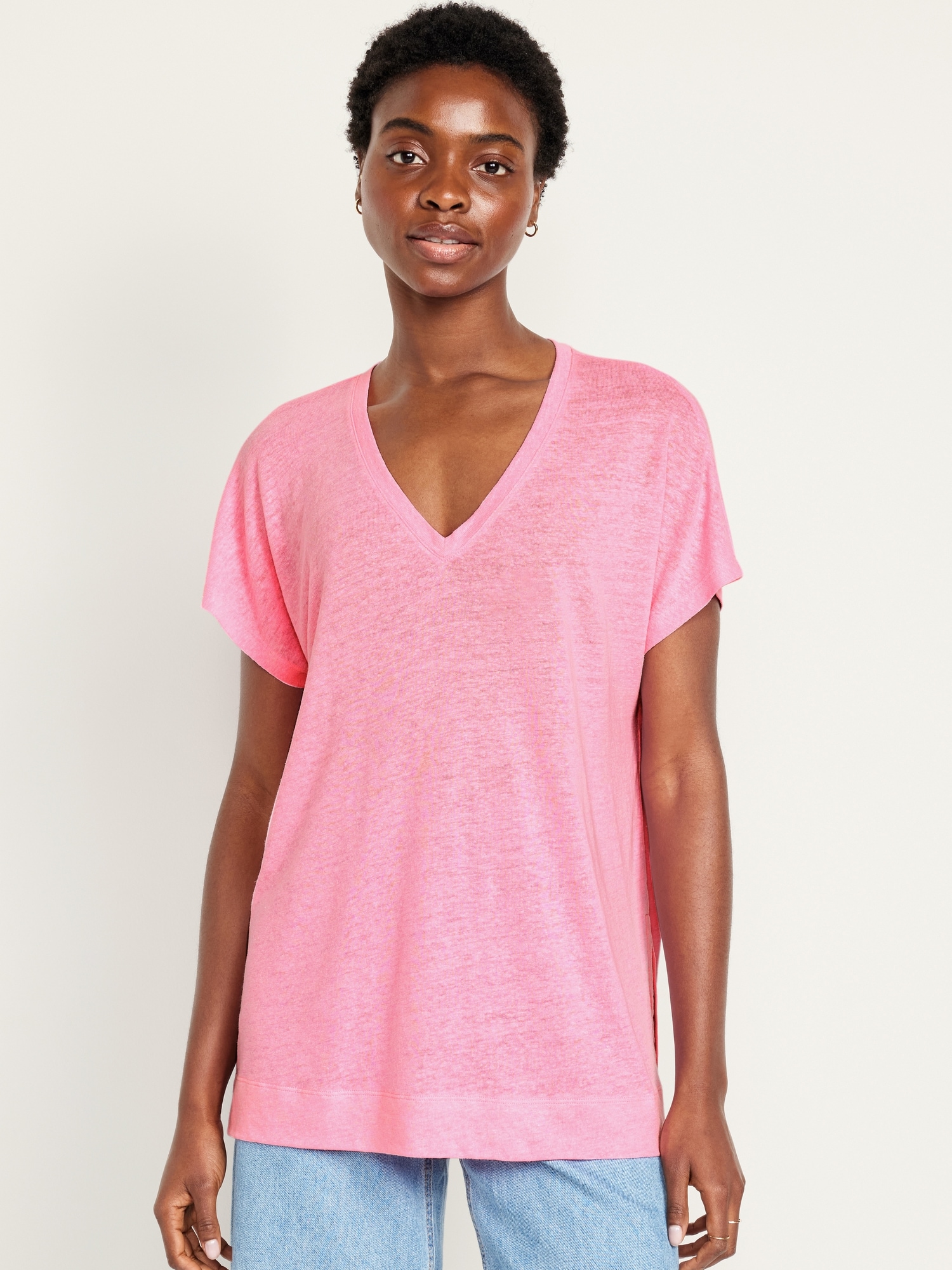 Oversized Linen-Blend Tunic T-Shirt Hot Deal