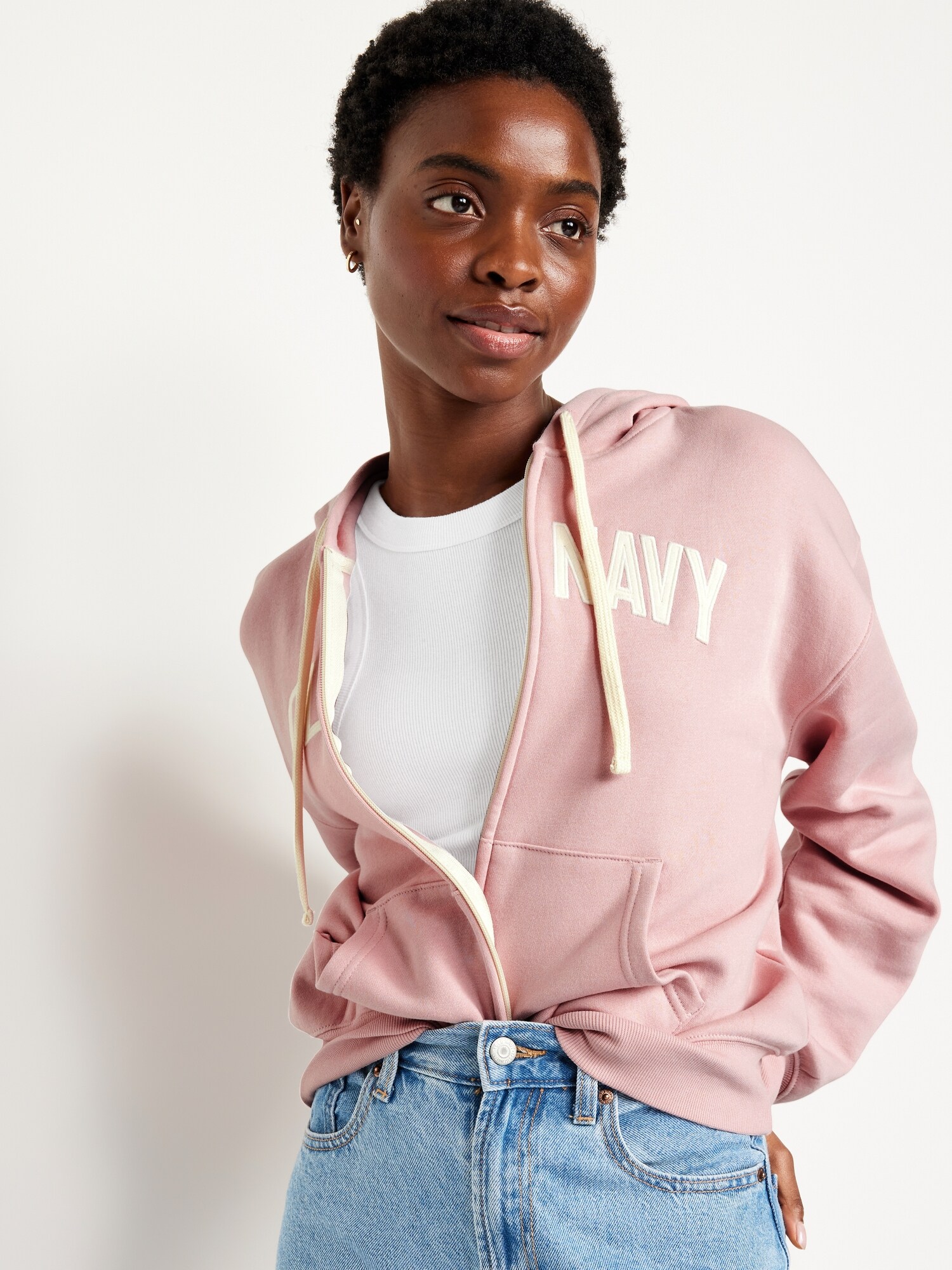 Женское худи Old Navy Logo Zip, цвет: Розовый — фото 3