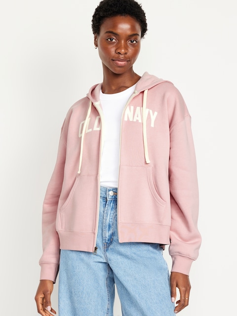 Logo Zip Hoodie Sweatshirt - Abalone Pink