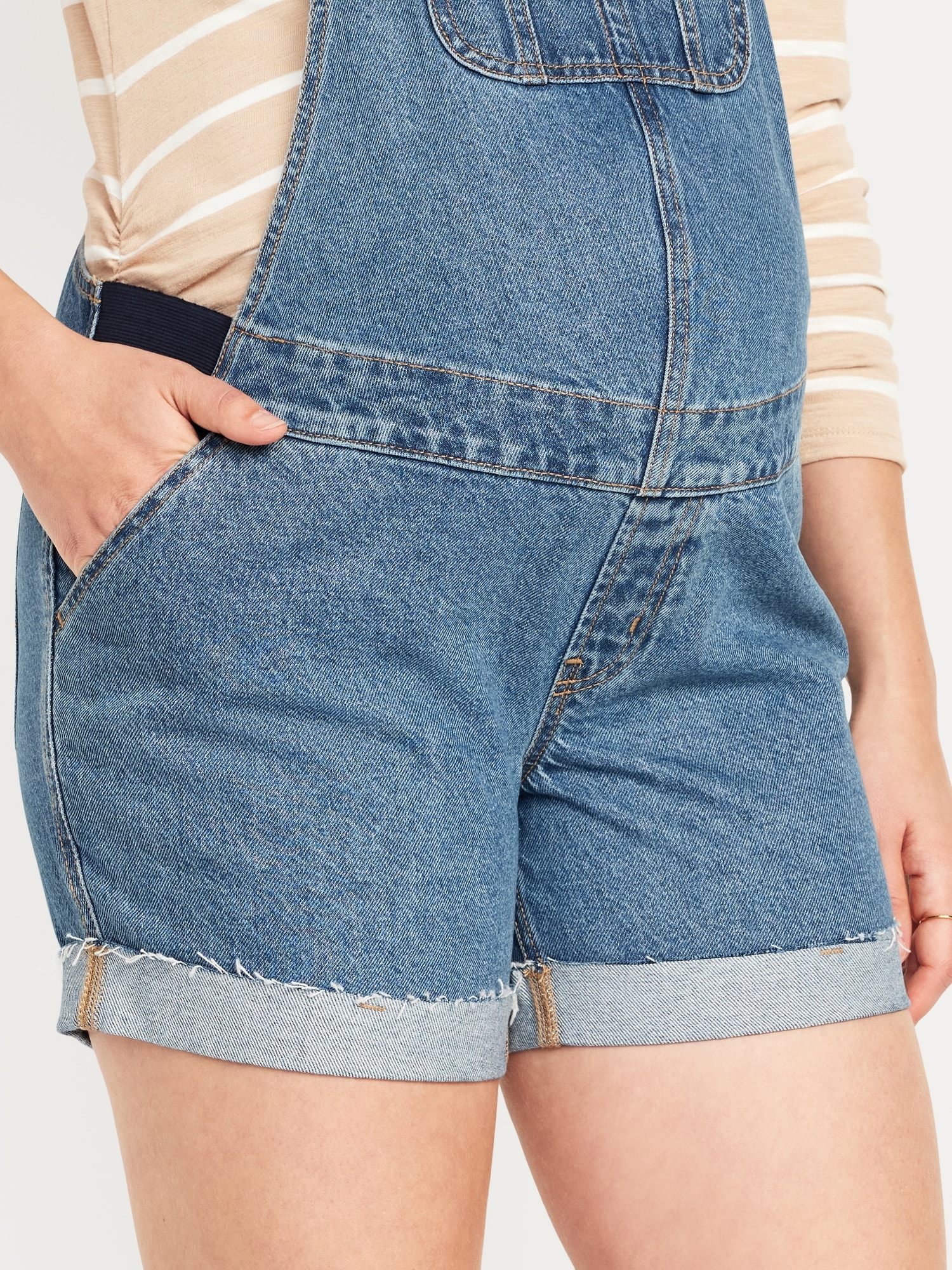 Maternity Side-Panel Slouchy Jean Shortalls -- 5-inch inseam | Old