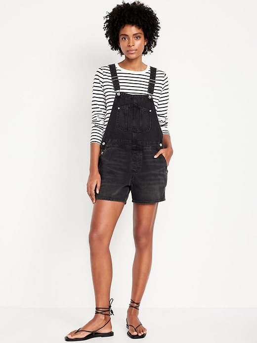 Image number 1 showing, Slouchy Jean Shortalls -- 3.5-inch inseam