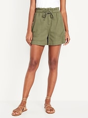 Extra High-Waisted Tie-Front Cargo Workwear Shorts -- 4-inch inseam