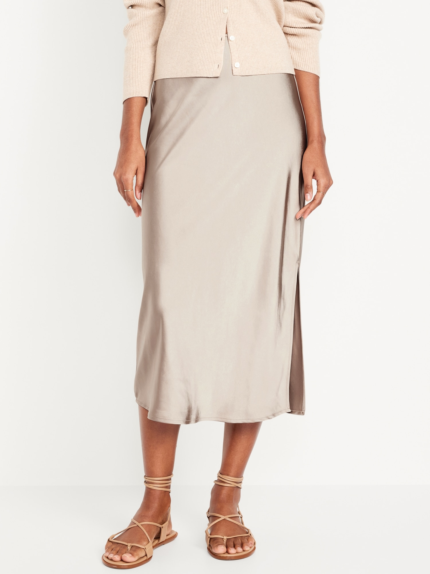 High-Waisted Satin Midi Slip Skirt Hot Deal
