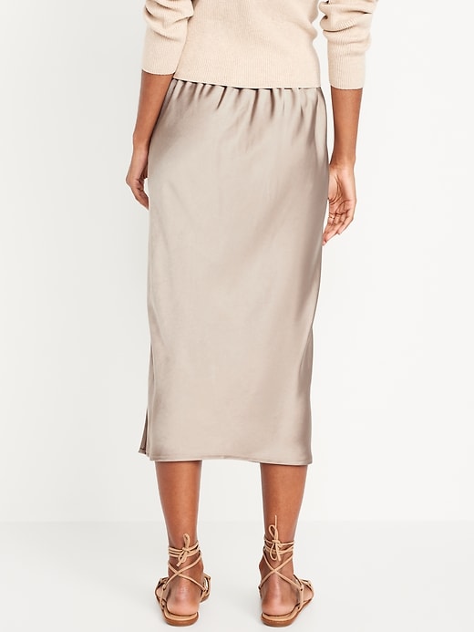 Image number 2 showing, High-Waisted Satin Midi Slip Skirt