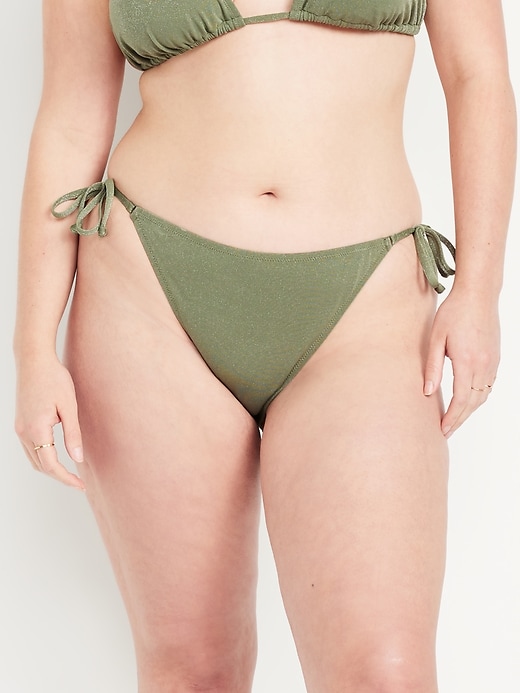 Image number 5 showing, Mid-Rise Side-Tie Shine String Bikini Swim Bottoms