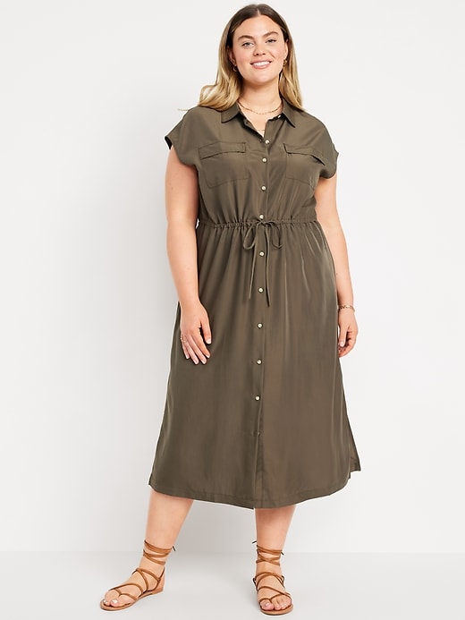 Image number 6 showing, Waist-Defined Utility Midi Shirt Dress