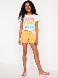View large product image 3 of 4. High-Waisted Double-Rolled-Cuff Midi Shorts for Girls