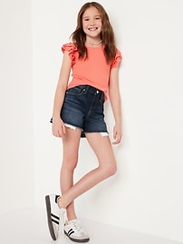 View large product image 3 of 4. High-Waisted Exposed Lace-Pocket Jean Shorts for Girls