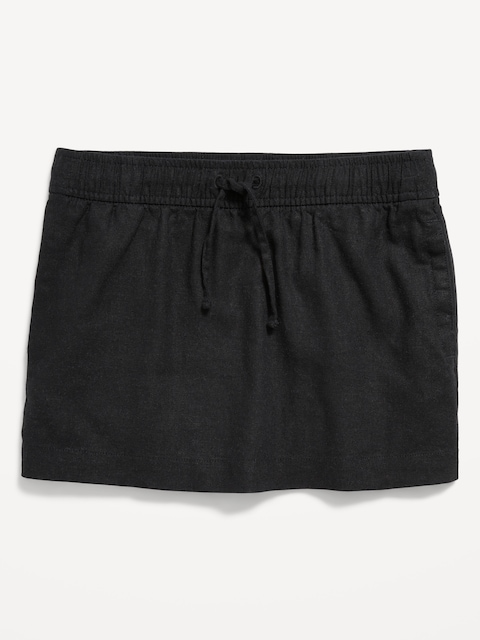 Linen-Blend Drawstring Skirt for Girls - Black Jack