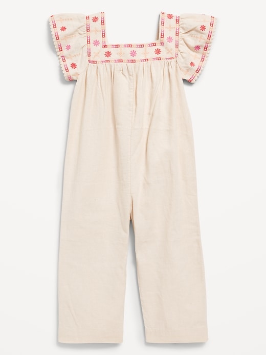 View large product image 1 of 1. Printed Linen-Blend Wide-Leg Jumpsuit for Toddler Girls