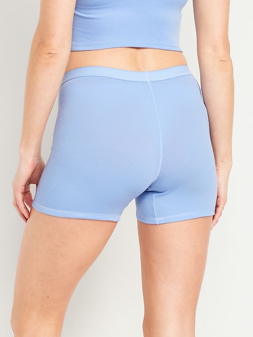 View large product image 2 of 8. High-Waisted Rib-Knit Boyshort Boxer Briefs -- 3-inch inseam