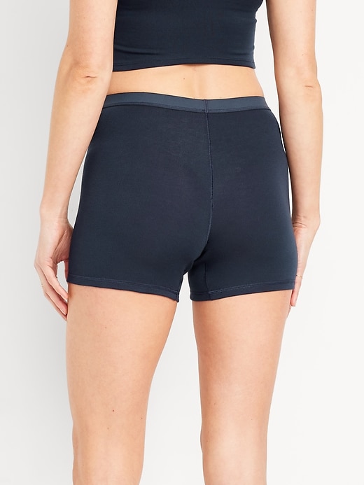 View large product image 2 of 8. High-Waisted Rib-Knit Boyshort Boxer Briefs -- 3-inch inseam