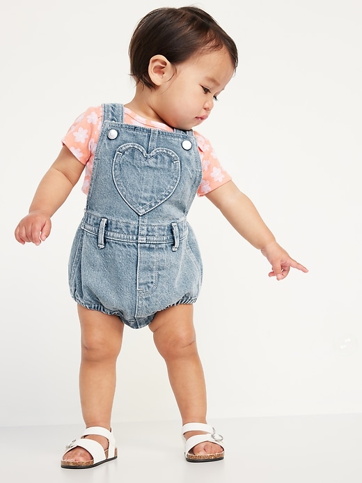 View large product image 1 of 2. Heart-Patch Jean Shortall Romper for Baby