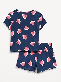View large product image 3 of 3. Printed Rib-Knit Pajama Top and Shorts Set for Girls