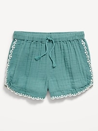 View large product image 4 of 4. Double-Weave Embroidered-Trim Shorts for Girls