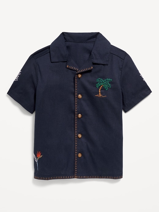 View large product image 1 of 2. Short-Sleeve Embroidered Camp Shirt for Toddler Boys
