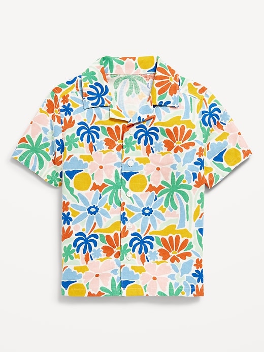 View large product image 1 of 2. Short-Sleeve Linen-Blend Camp Shirt for Toddler Boys
