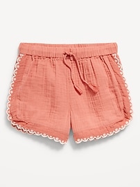 View large product image 4 of 4. Double-Weave Embroidered-Trim Shorts for Girls