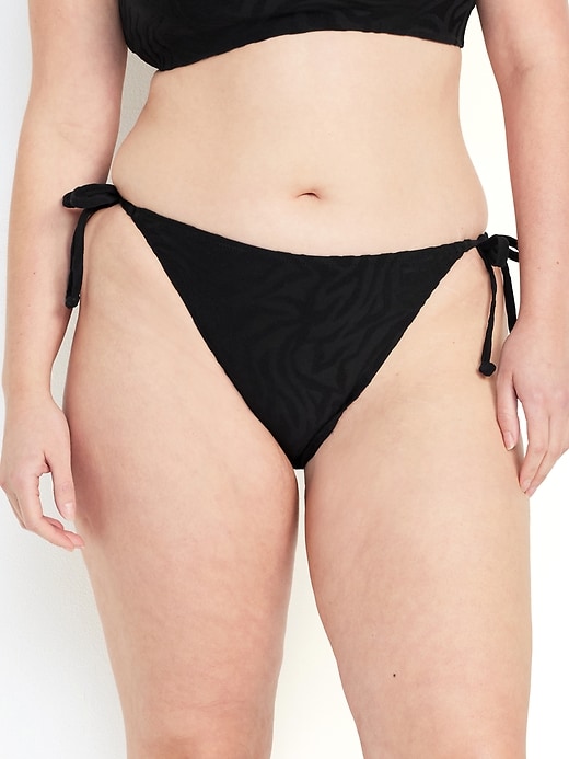 Image number 5 showing, Mid-Rise Textured String Bikini Swim Bottoms