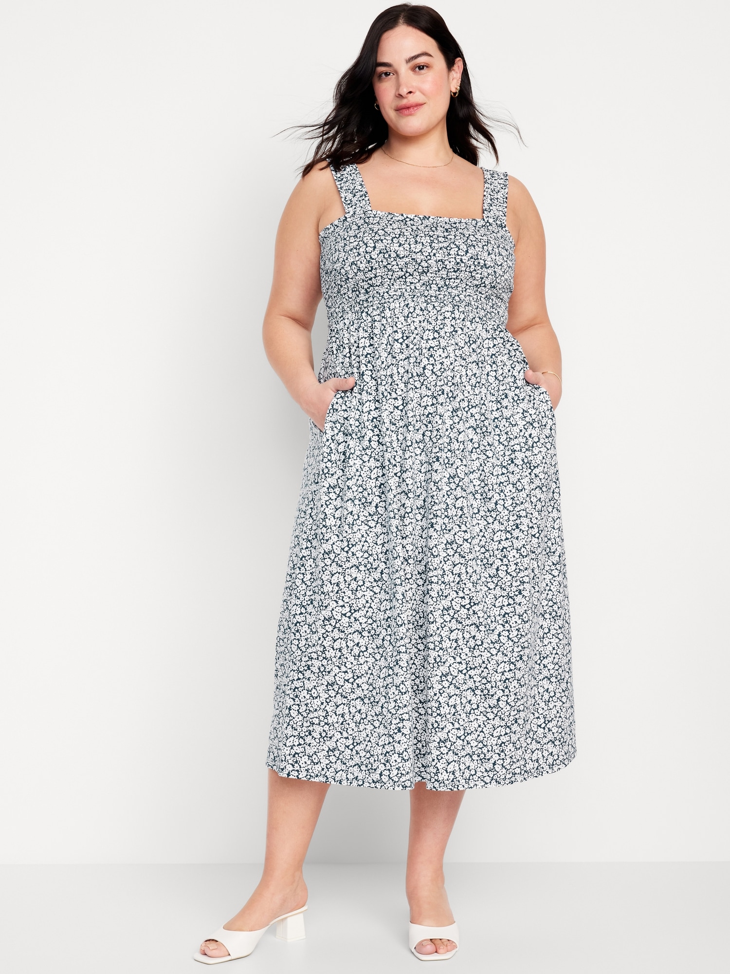 Fit & Flare Smocked Midi Dress