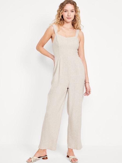 Image number 1 showing, Fit & Flare Linen-Blend Jumpsuit