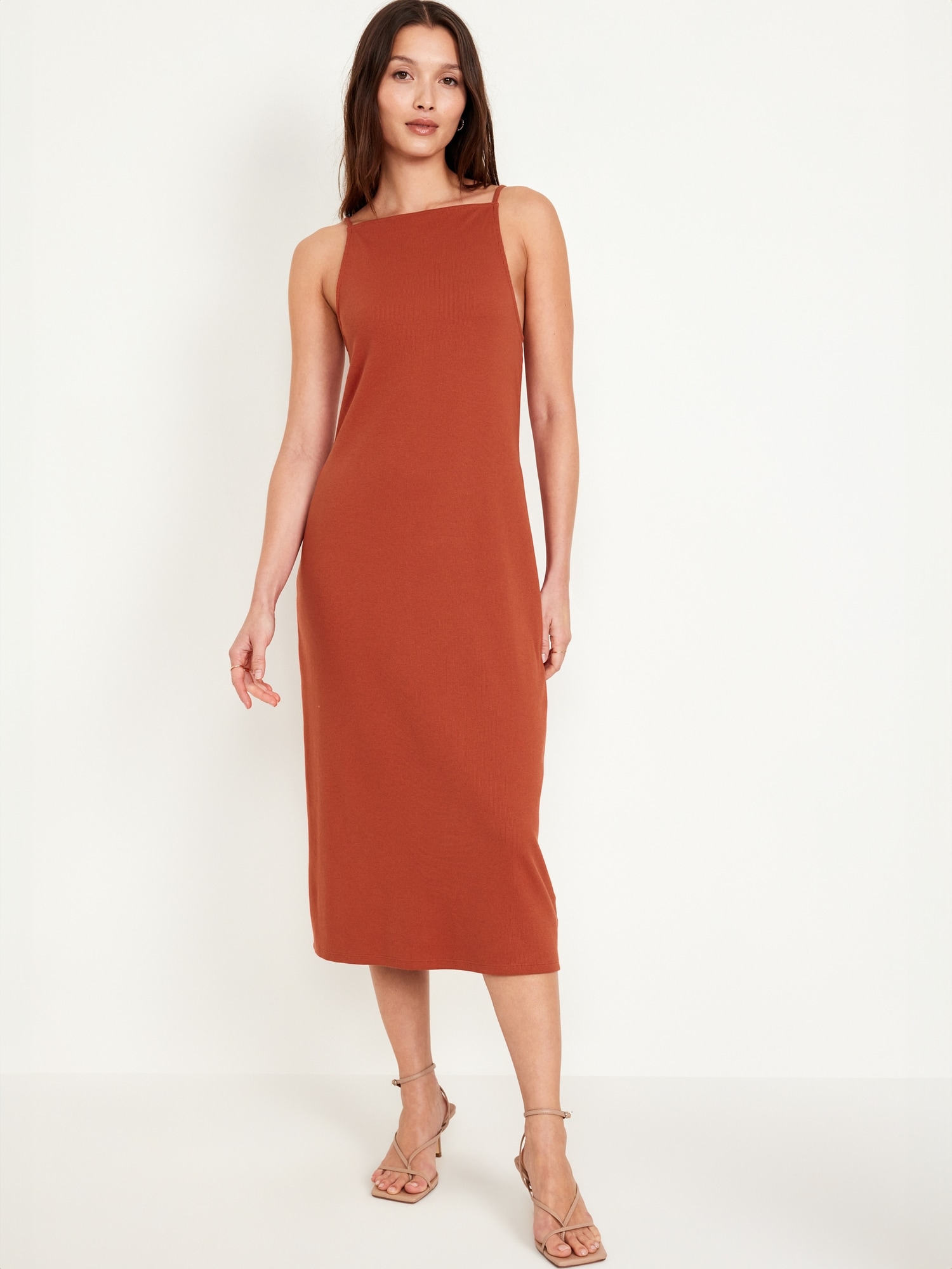Sleeveless Rib-Knit Midi Dress Hot Deal