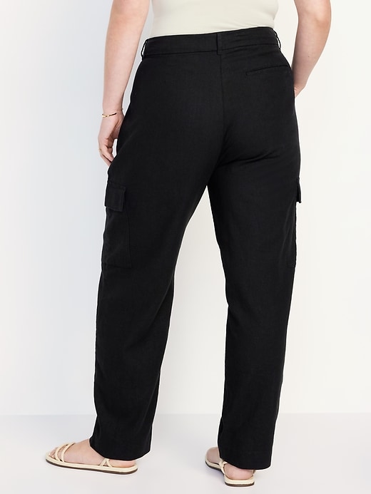 Image number 6 showing, High-Waisted Linen-Blend Cargo Straight Pants