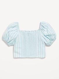 View large product image 3 of 3. Short Puff-Sleeve Linen-Blend Top for Girls