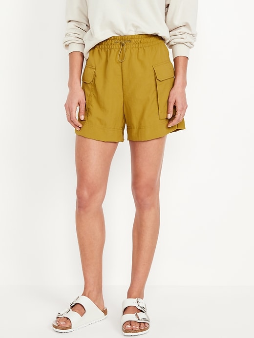 Image number 1 showing, High-Waisted Cargo Utility Shorts -- 5-inch inseam