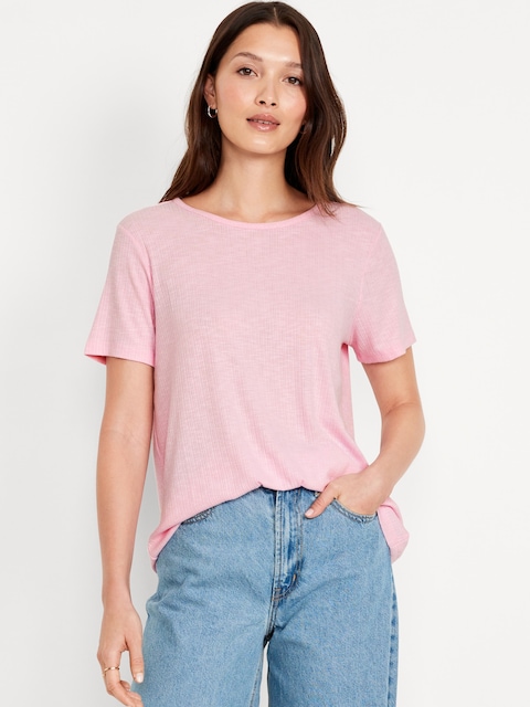 Luxe Ribbed Slub-Knit T-Shirt - Ribbed Pink